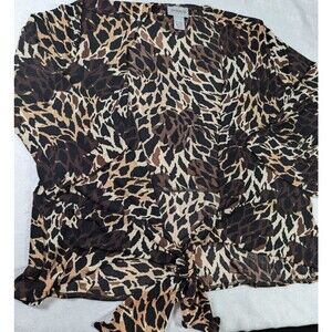 Chico's Travelers Womens 2 Leopard Animal Print Wrap Tie Waist Top Made USA